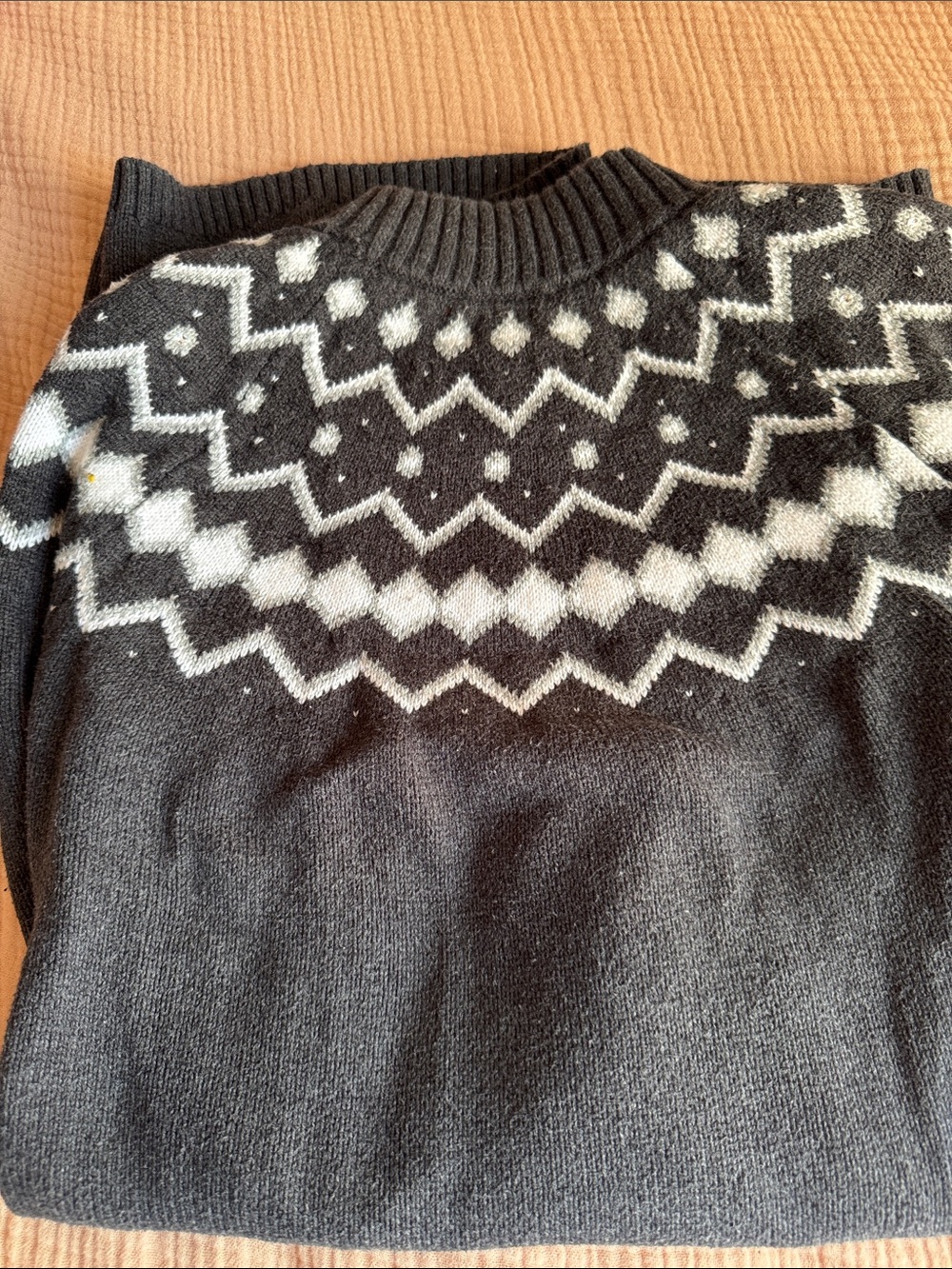 J. Crew Black and White Fair Isle Crewneck Sweaterdress